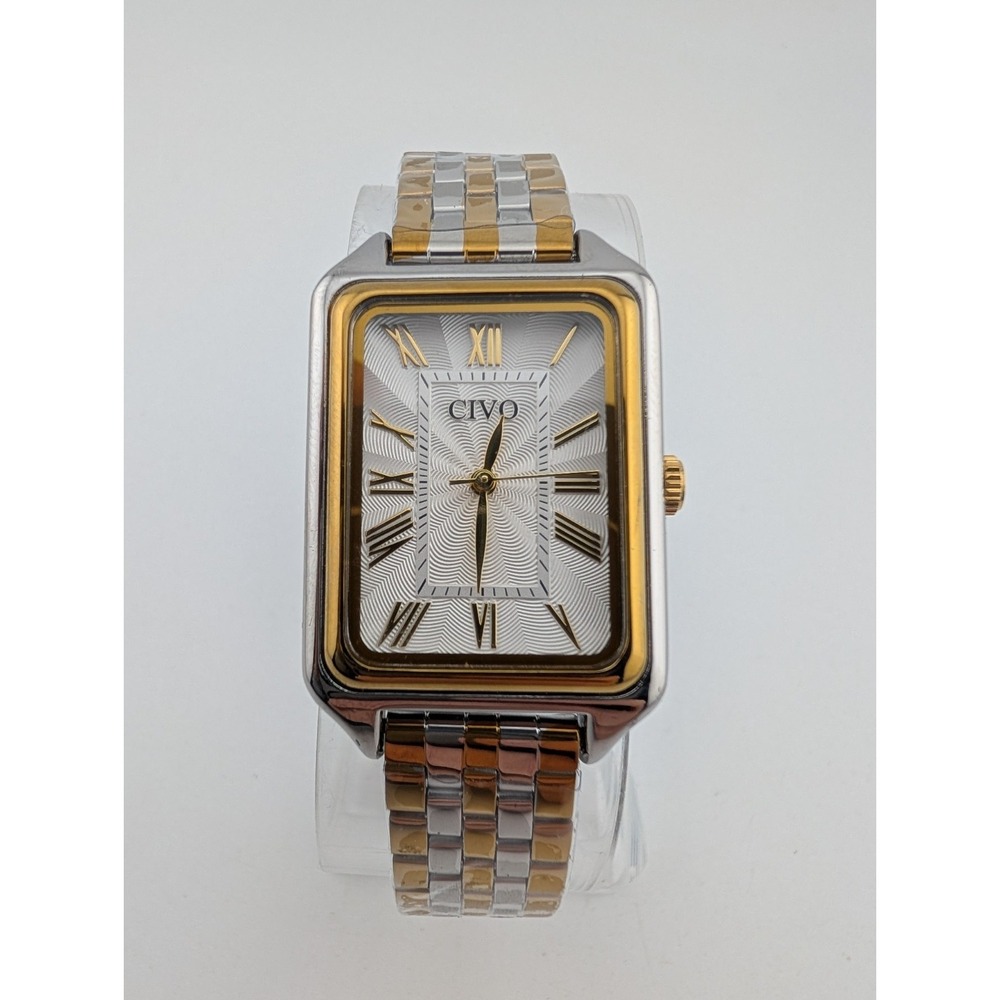 Civo Tank Watch Men 26mm Case Two Tone‎ Adjustable Band- New Battery